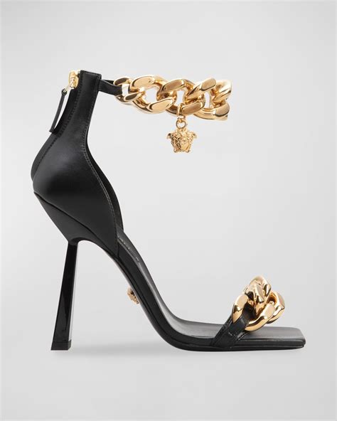 versace medusa aeternitas leather sandals|Versace Medusa chain leather sandals.